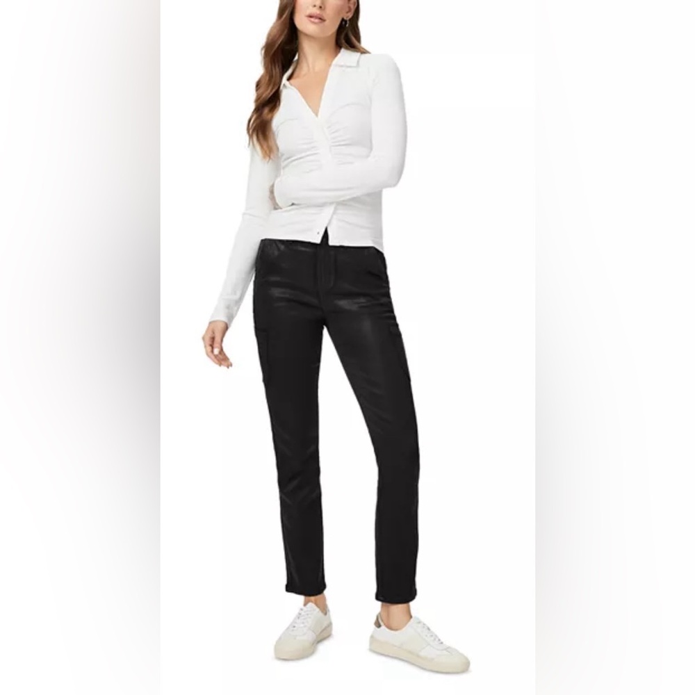 PAIGE Mayslie Black Luxe Coating Cargo Ankle Pant     Size 28 New without tags !